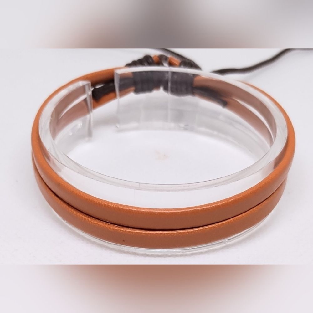 Men's leather bracelet layered‎ brown new e47